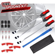 Tire Changing Tool Kit，15" Tire Spoon Kit & Tire Iron with Rim Protectors, Valve Tool & Cores for ATV, Dirt Bike, Motorcycle, 20-Piece