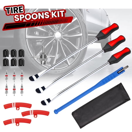 Tire Changing Tool Kit,15" Tire Spoon Kit & Tire Iron with Rim Protectors, Valve Tool & Cores for ATV, Dirt Bike, Motorcycle, 20-Piece