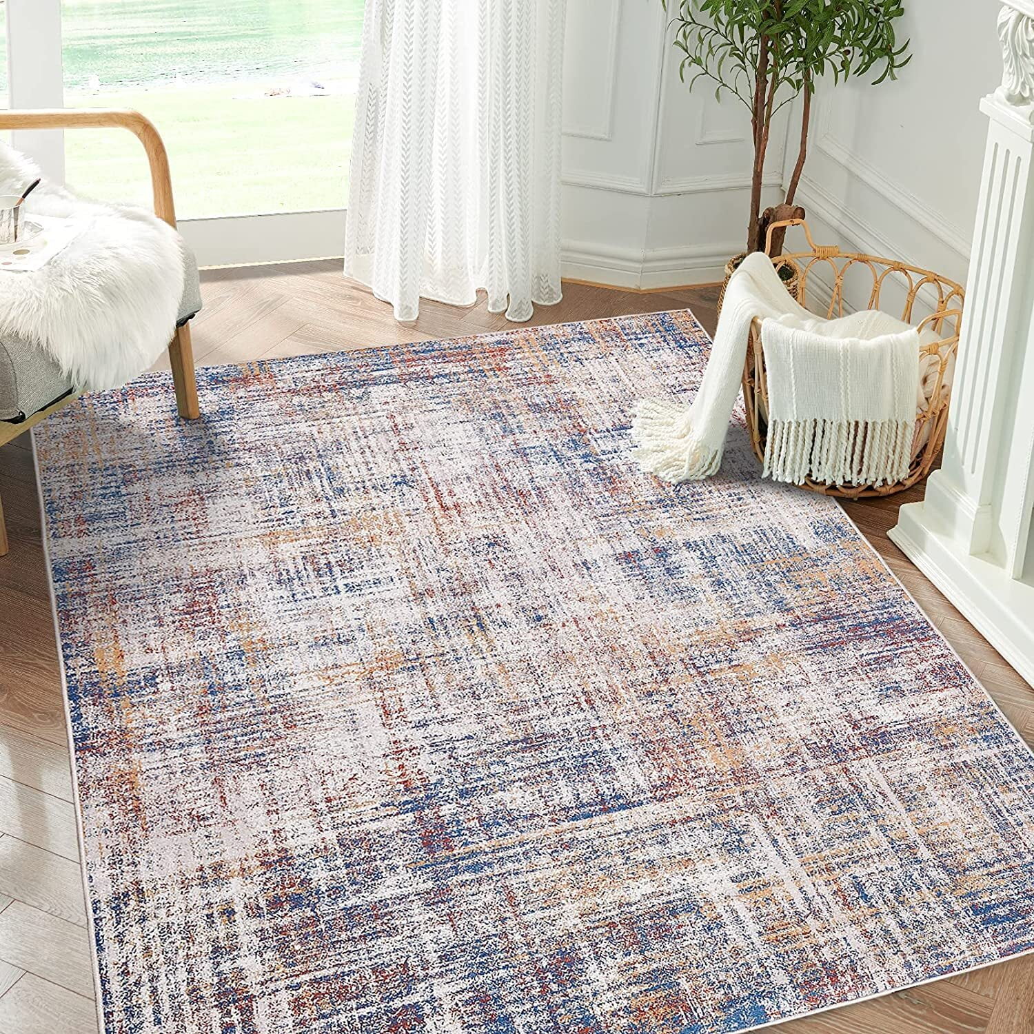 BLUE / GREY Modern Abstract Small Extra Large Floor Carpets Rugs Mats  Distressed Carpet for All Area, Bedrooms, Living Room ,kitchens. 