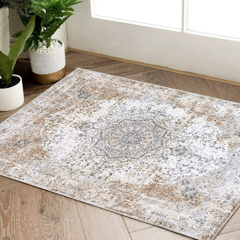 RUGKING Foldable Door Mat 2x3 Medallion Traditional Area Rug Taupe Indoor  Mat Oriental Rug Non Slip Rug for Living Room Bedroom Dining Room Entryway  