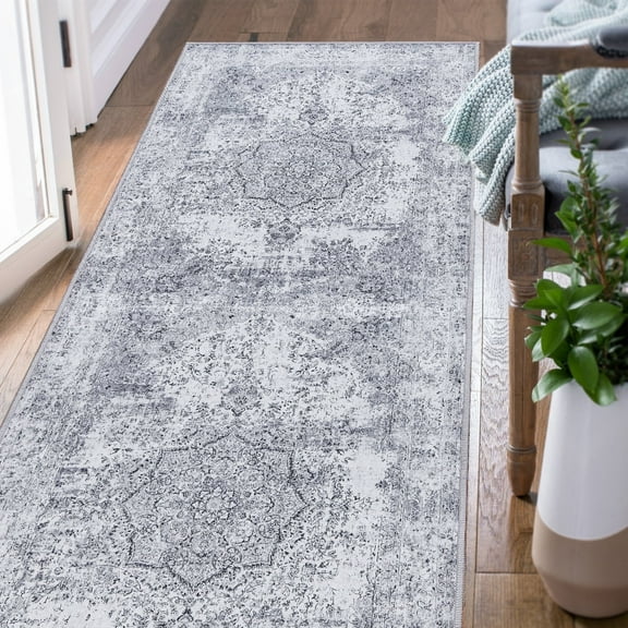 Rugking Area Rug 2x6 Gray Runner Rug Hallway Rug Vintage Distressed Rug Kitchen Indoor Foldable Traditional Non Slip Carpet Bathroom Bedroom Living Room