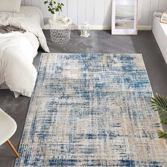 Rugking Contemporary Area Rug 5x7 Navy Blue Foldable Modern Abstract Area Rug Low Pile Indoor Carpet Non Slip Rug For Living Room Bedroom Kitchen