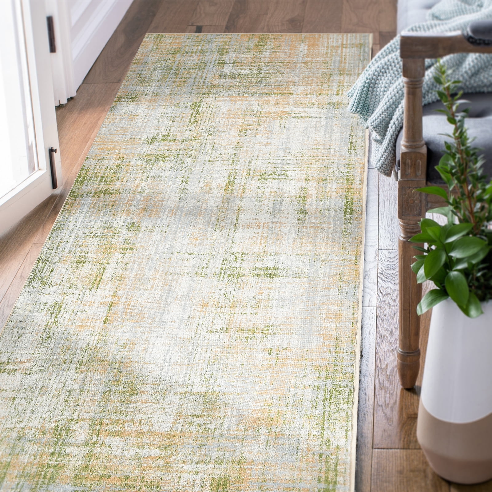 Rugking Modern Abstract Runner Rug 2x6 Green Foldable Contemporary Rug