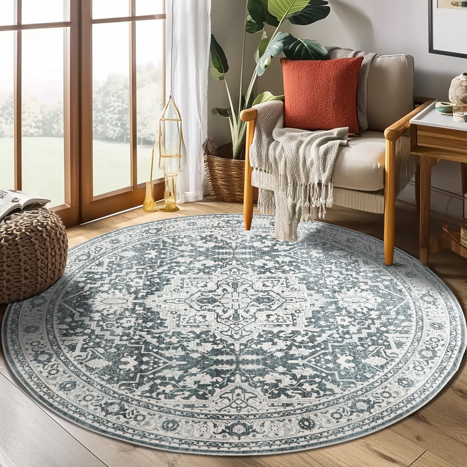 RUGKING Round Rug 5Ft Bohemian Area Rug Indoor Persian Circle Rug ...