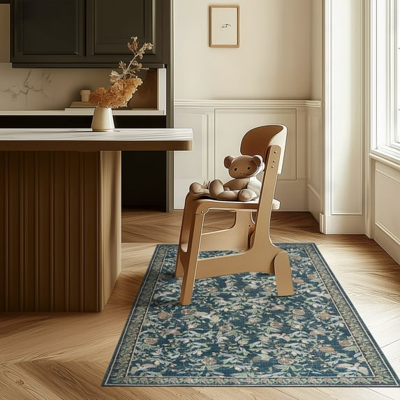 Rugking Vintage Rugs For 3X5 Washable Oriental Rug Floral Print Mat Thin Traditional Carpet For Bedroom Hallway Kitchen Dark Green