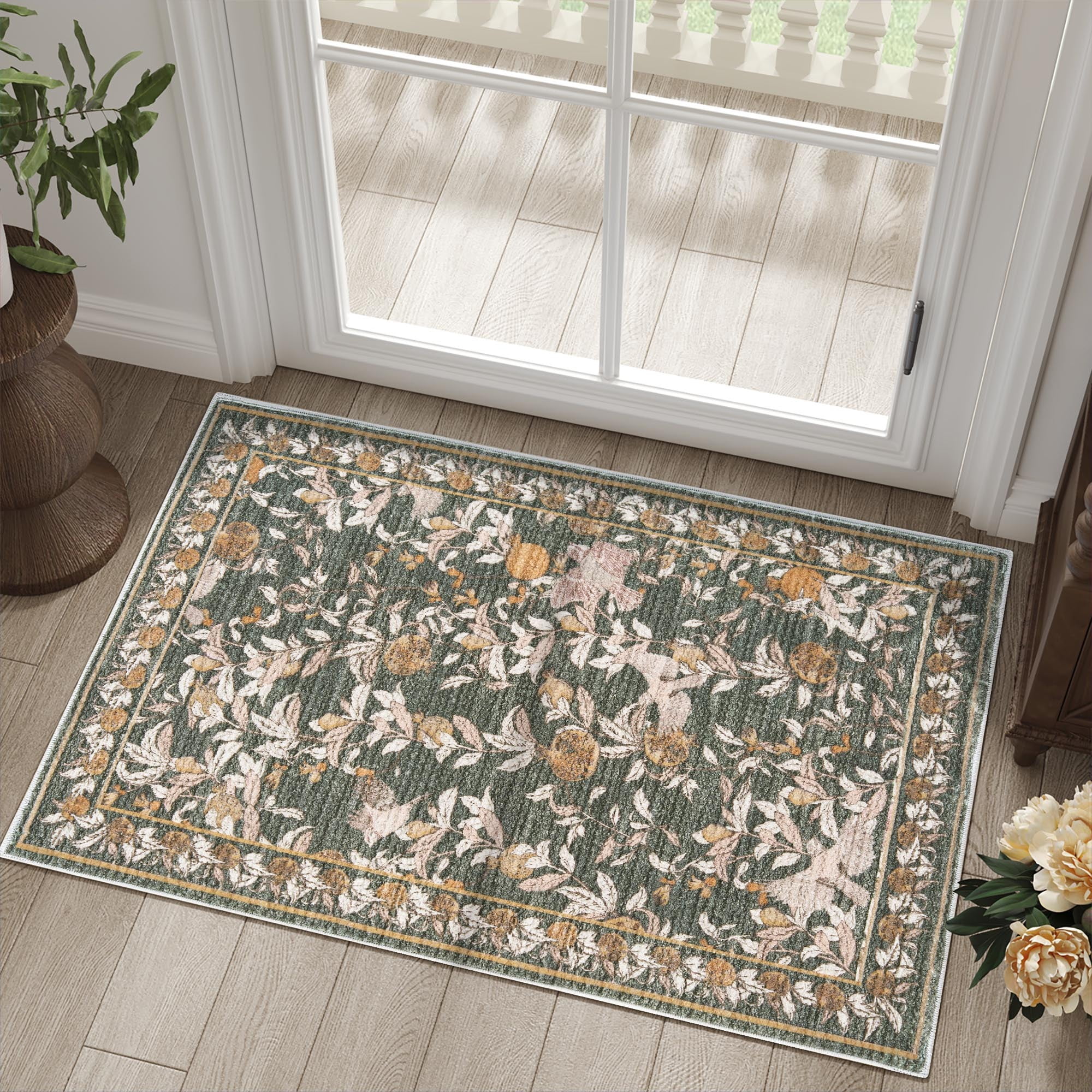 Rugking Vintage Rugs For Doormat 2X3 Retro Oriental Rug Floral Print