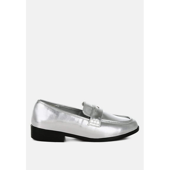 Rugle Metallic Faux Leather Flat Loafers