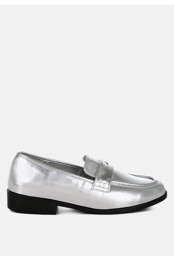 Rugle Metallic Faux Leather Flat Loafers