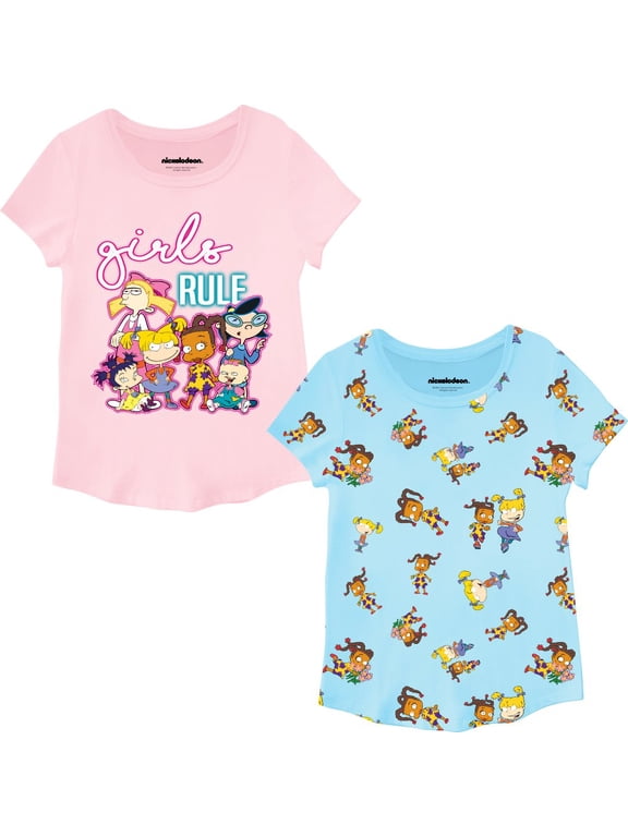 Angelica Girls Crewneck Short Sleeve T-Shirt Bundle Set - Little and Big Girl Sizes 4-16