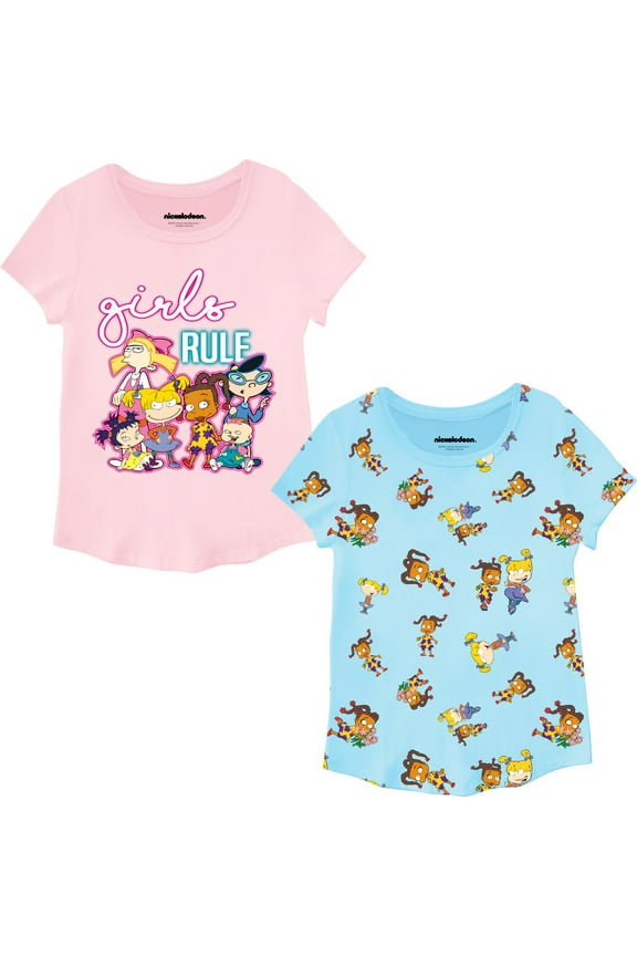Angelica Girls Crewneck Short Sleeve T-Shirt Bundle Set - Little and Big Girl Sizes 4-16
