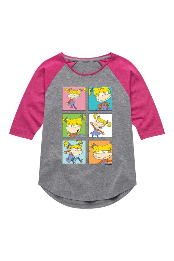 Angelica - Grid - Toddler And Youth Girls Raglan Graphic T-Shirt