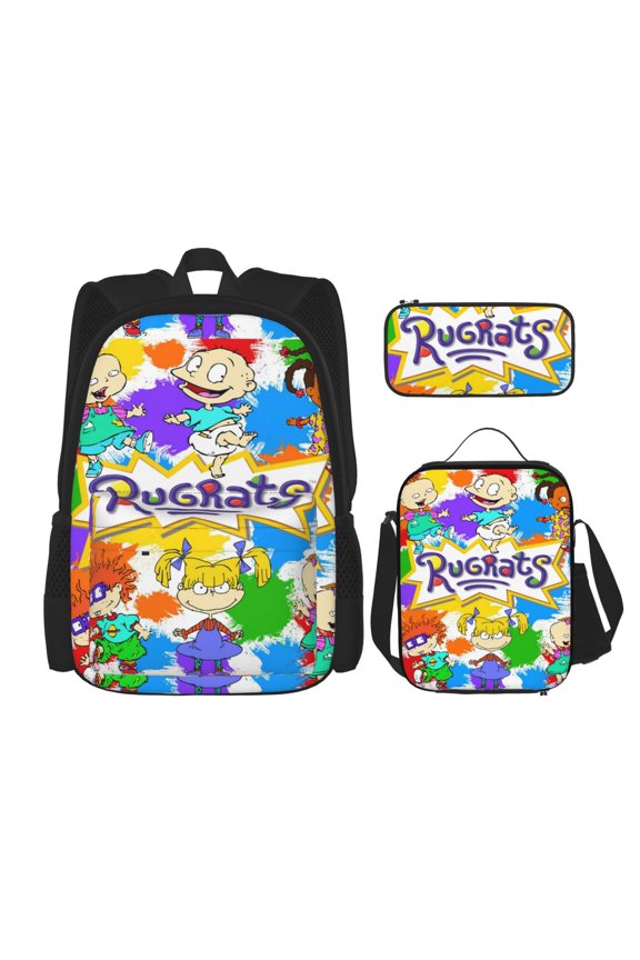 Rugrats Animal Print Bookbag With Lunchbox For Women Gift 3pcs Backpack Set
