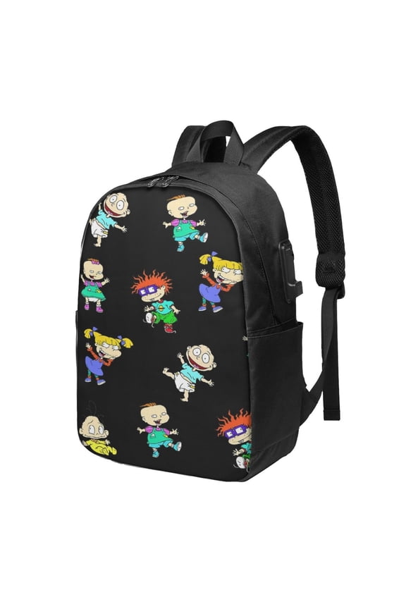Rugrats Backpack Cartoon 17 Inch Laptop Bags Bookbag with USB Charging Port Large Travel School Shoulder Bag Daypack
