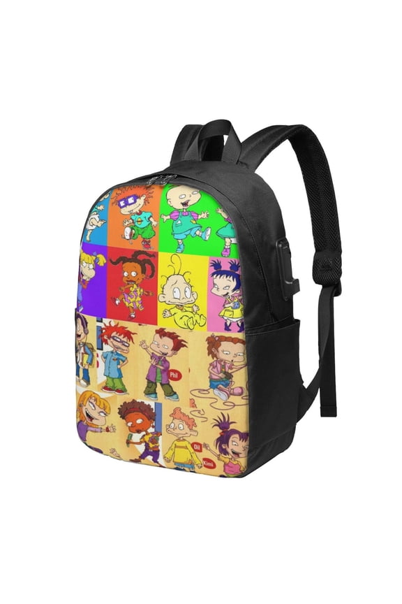 Rugrats Backpack Cartoon 17 Inch Laptop Bags Bookbag with USB Charging Port Large Travel School Shoulder Bag Daypack
