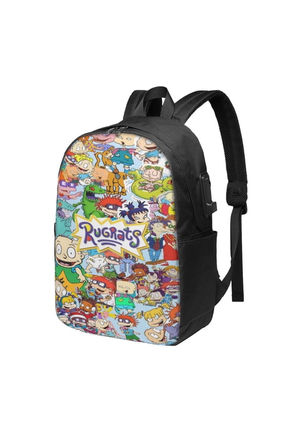 Rugrats Backpack Cartoon 17 Inch Laptop Bags Bookbag with USB Charging Port Large Travel School Shoulder Bag Daypack