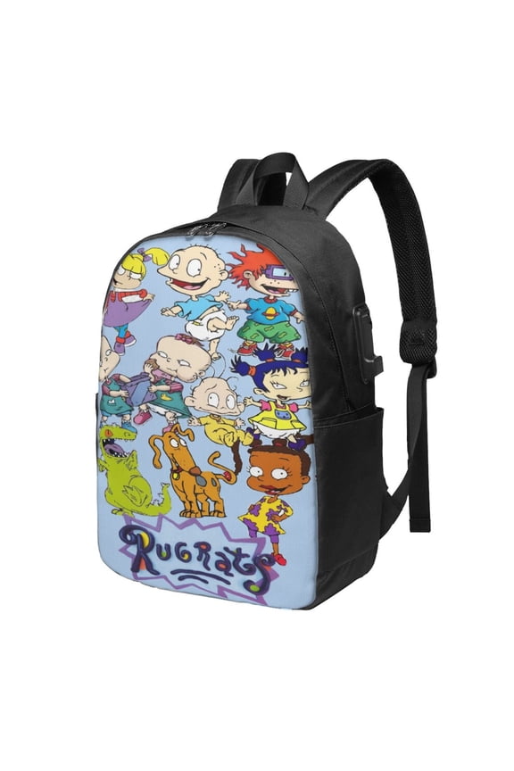 Rugrats Backpack Cartoon 17 Inch Laptop Bags Bookbag with USB Charging Port Large Travel School Shoulder Bag Daypack