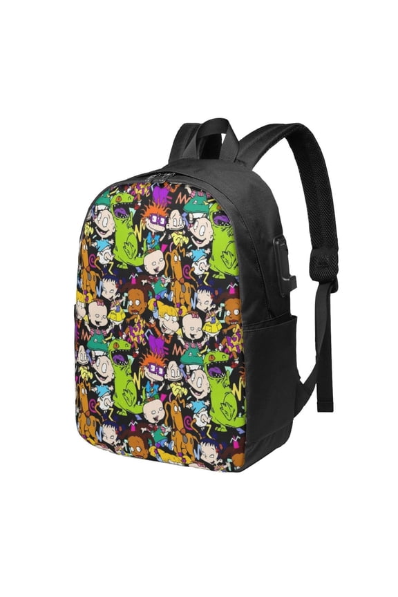 Rugrats Backpack Cartoon 17 Inch Laptop Bags Bookbag with USB Charging Port Large Travel School Shoulder Bag Daypack