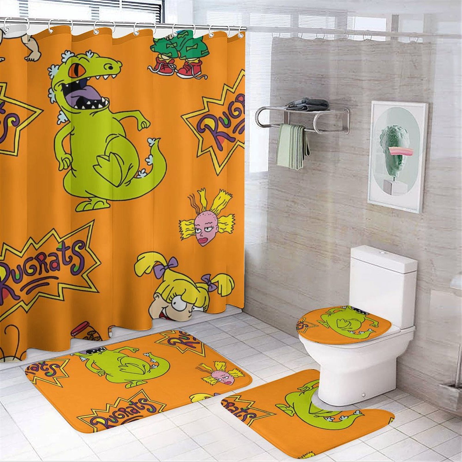 Rugrats Bathroom Set - 4 Piece Shower Curtain Set with 72x72 inch ...