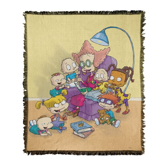 Rugrats Blanket, 50"x60" Rugrats Get Caught Reading Woven Tapestry Cotton Blend Fringed Throw Blanket