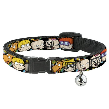 Rugrats Breakaway Cat Collar With Bell, Plastic Clip, Easy Adjustable, Rugrats Character Faces Close Up, 8.5 to 12 Inches 0.5 Inch Wide