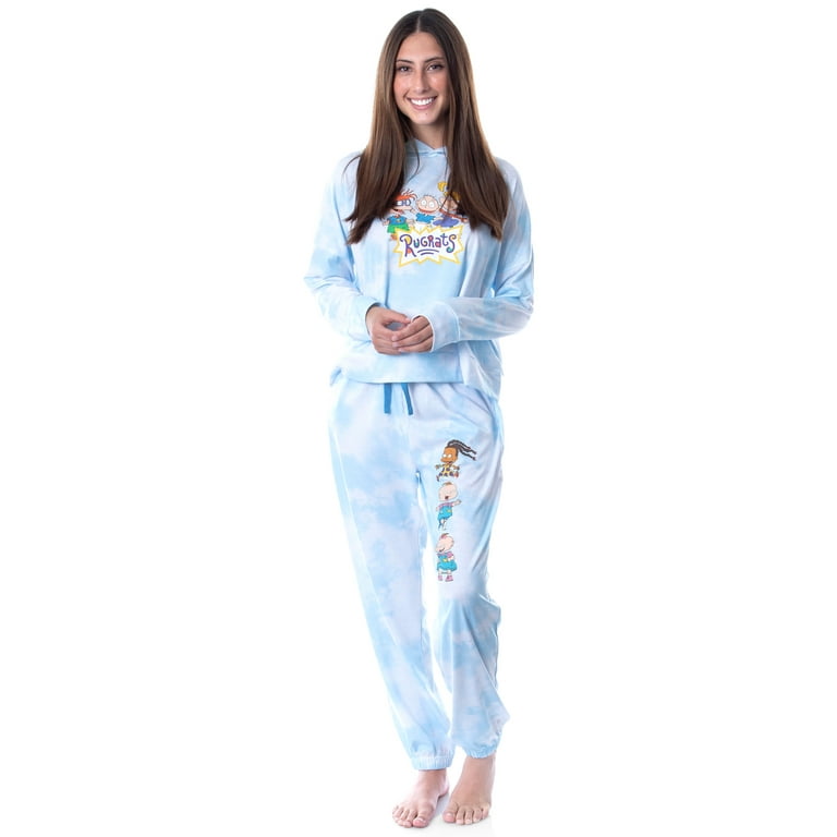Rugrats Cartoon Tie Dye Womens Pajama Loungewear Cropped Hooded Jogger Set PJ Walmart