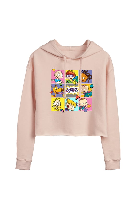 - Character Grid - Juniors Cropped Fleece Hoodie Sweatshirt
