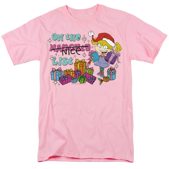 Rugrats Christmas Angelica On Santa's Naughty List Unisex Adult T Shirt, Pink, Medium