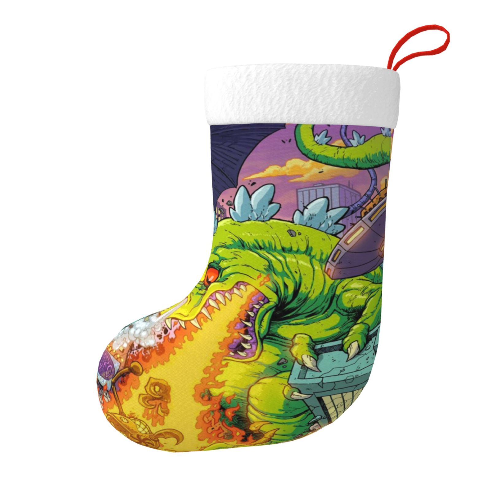 YETTASBIN Dragon Christmas Stocking - 1 Pack Large 18" Xmas Stocking With Plush Fur Cuff | For Fireplace, Tree Decor & Holiday Gifts | Durable Velvet Material