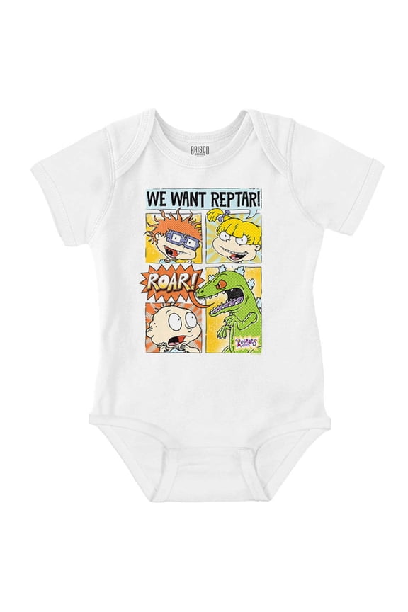 Rugrats Comic Strip We Want Reptar Romper Boys or Girls Infant Baby Brisco Brands NB
