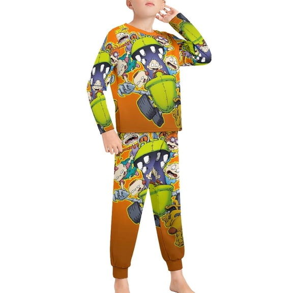 Rugrats Little Big Bo-ys Gi-rls Pajamas Set Long Sleeve Ki-ds PJs Sleepwear
