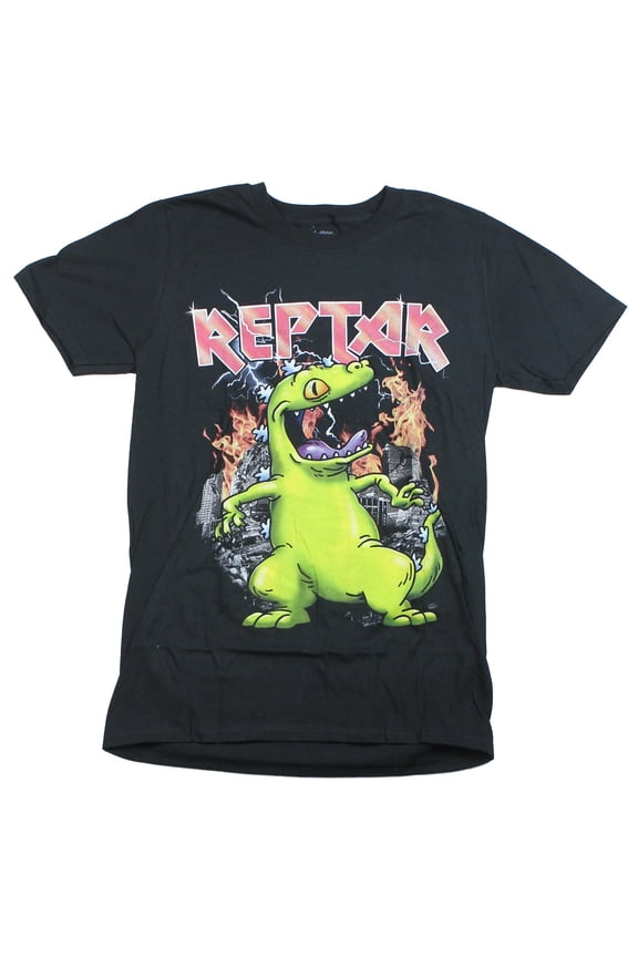 Rugrats Mens T-Shirt - Reptar Metal Logo Over Destruction