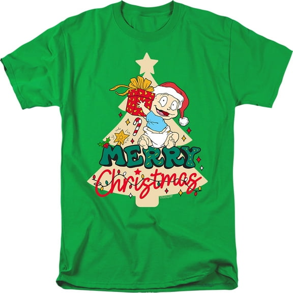 Rugrats Merry Christmas Tommy Pickles Unisex Adult T Shirt, Kelly Green, Medium