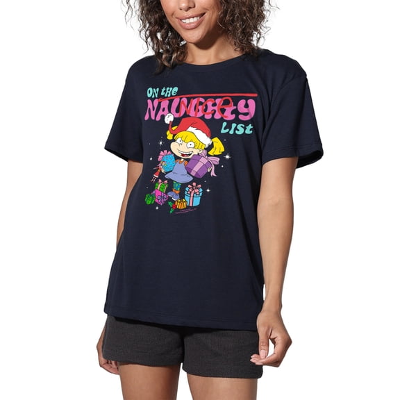Rugrats Naughty Angelica Christmas Women's Loose T-Shirt, Navy, Small