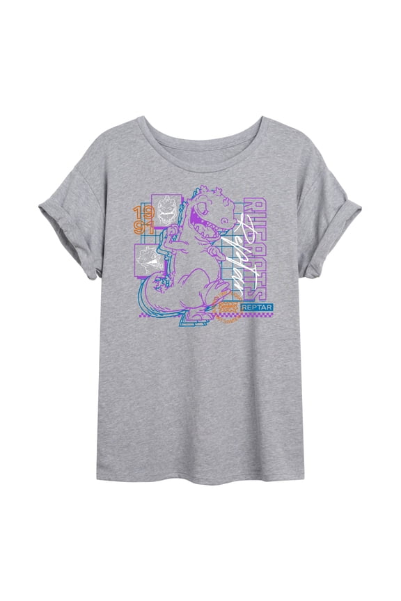- Neon Reptar - Juniors Oversized Graphic T-Shirt