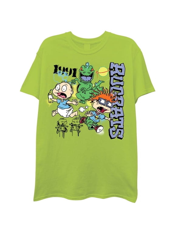 Rugrats Nickelodeon Men's 90's Classic T-Shirt - Vintage Throwback Tee Lime, Small