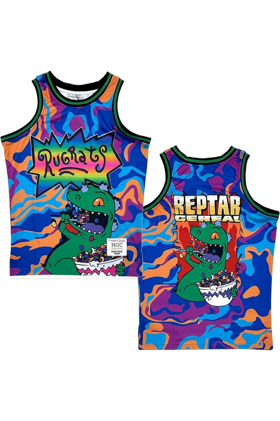 Rugrats Nickelodeon Men's Headgear Classics Psychedelic Raptor Basketball Jersey (Large, Multi)