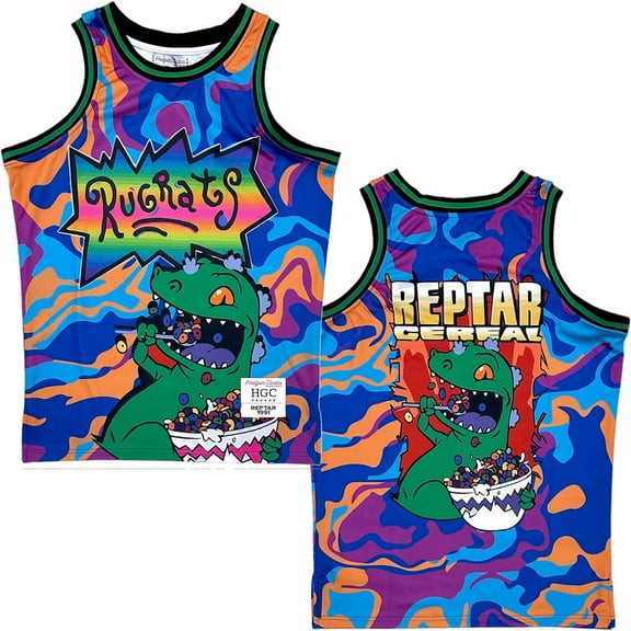 Rugrats Nickelodeon Men's Headgear Classics Psychedelic Raptor Basketball Jersey (Medium, Multi)
