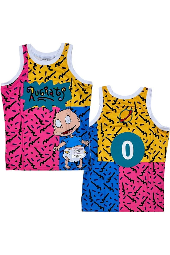 Rugrats Nickelodeon Men's Headgear Classics Tommy Pickles Basketball Jersey (Large, Pink/Yellow/Blue)