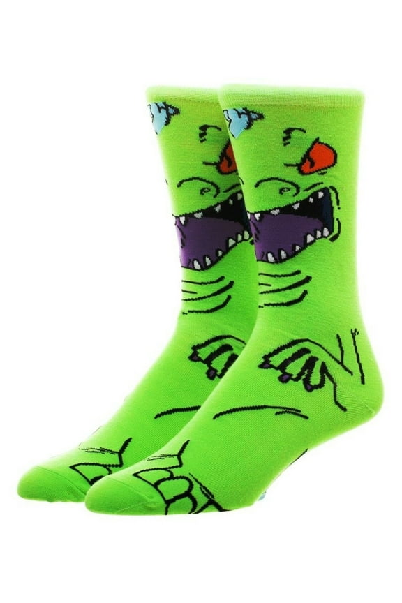 Rugrats Reptar Character Green Adult Size Crew Socks