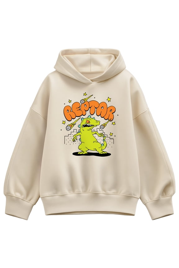 - Reptar Doodle - Ladies Oversized Fleece Hoodie Sweatshirt