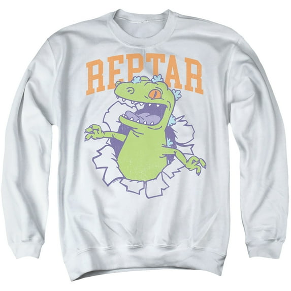 Rugrats Reptar Shirt Rip Unisex Adult Crewneck Sweatshirt (3X-Large) White