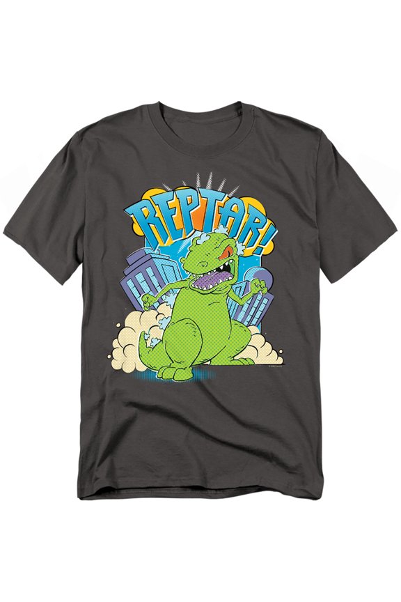 Rugrats - Reptar Stomp - Adult Unisex Short Sleeve T-Shirt - Gray