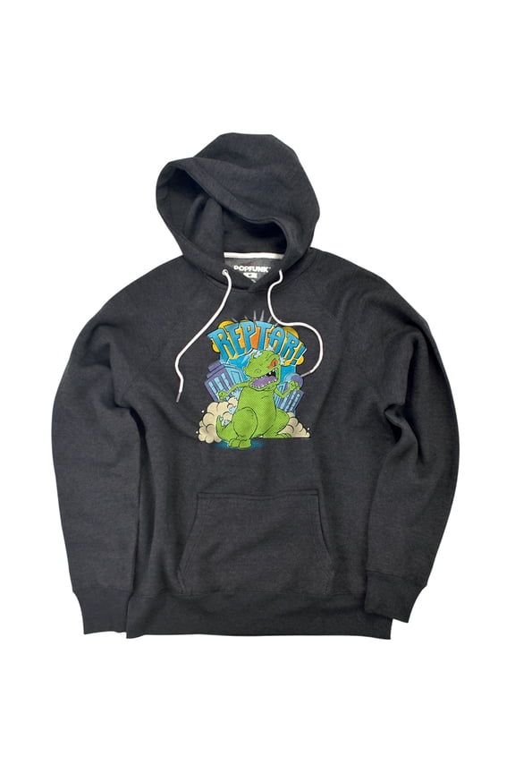 Reptar Stomp Unisex Adult Slim Fit Pull-Over Heather Hoodie, Charcoal, Medium