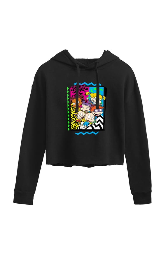 - Retro Character Group - Juniors Cropped Fleece Hoodie Sweatshirt