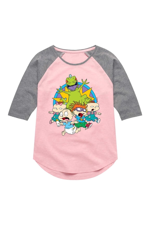 - Running from Reptar - Toddler And Youth Girls Raglan Graphic T-Shirt