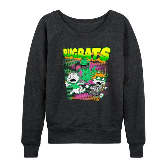 Rugrats - Tommy And Chuckie Running From Reptar - Women's Lightweight French Terry Long Sleeve Shirt
