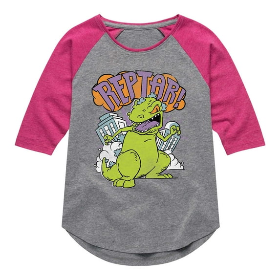 Rugrats - Vintage Portrait Reptar Stomp - Toddler And Youth Girls Raglan Graphic T-Shirt