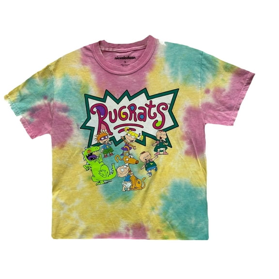 Rugrats's 90's Tie Dye Junior Women's Raw-Cut Cropped T-Shirt (Small)