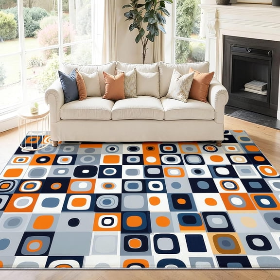 Rugs 70S Retro Pattern Area Rug Mid-Century Geometric Non-Slip Washable Living Room Rugs Bohemian Aesthetic Soft Carpet Low Pile Bedroom Classroom Dining Room Office-5' x 8'
