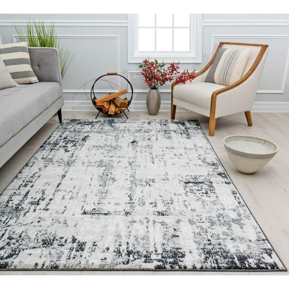 Rugs America Amabella IV40A Black Horizon Abstract Vintage White Area Rug, 2'6"x4'